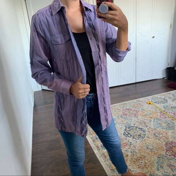 The Territory Ahead | New Purple Dyed Aztec Button Down Top - Picture 1 of 12